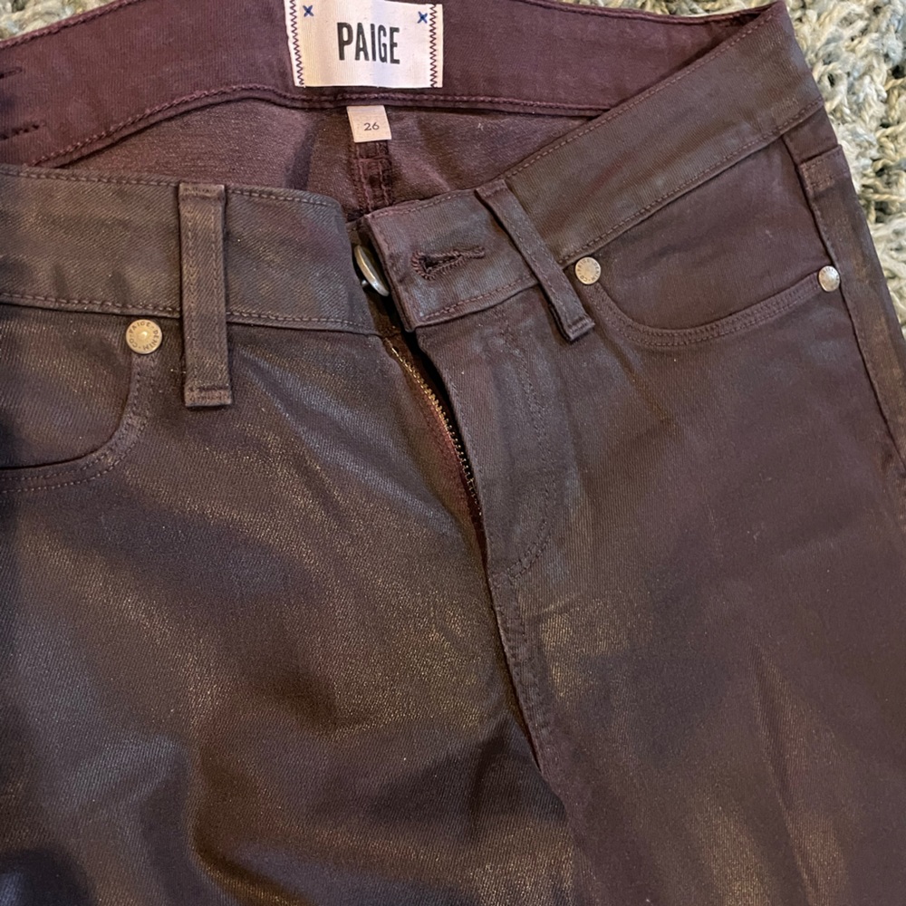 PAIGE coated skinny pants in eggplant, size 26